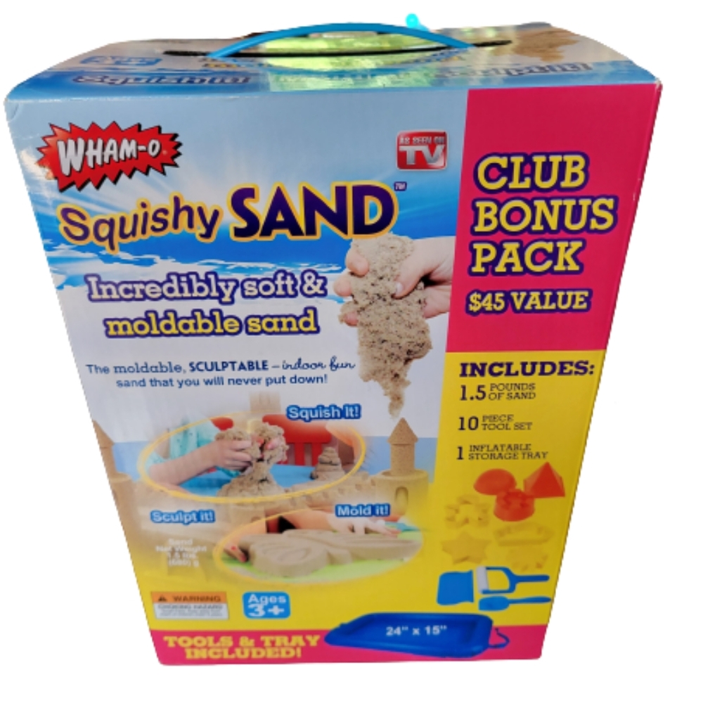Wham-O Squishy Sand Bonus Pack Sand Tool Set Inflatable Storage Tray Mold Sculpt